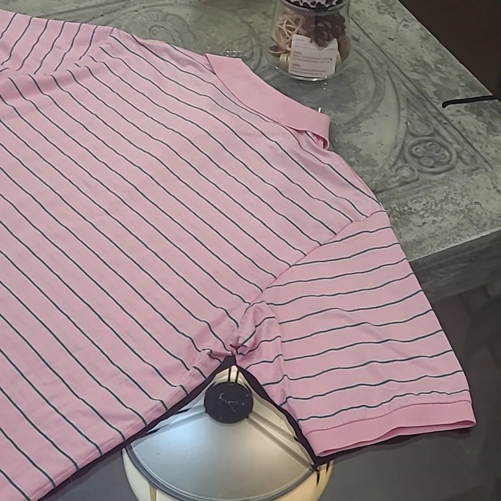 Ralph LAUREN GOLF men's Pink Striped Polo Golf Shirt Large